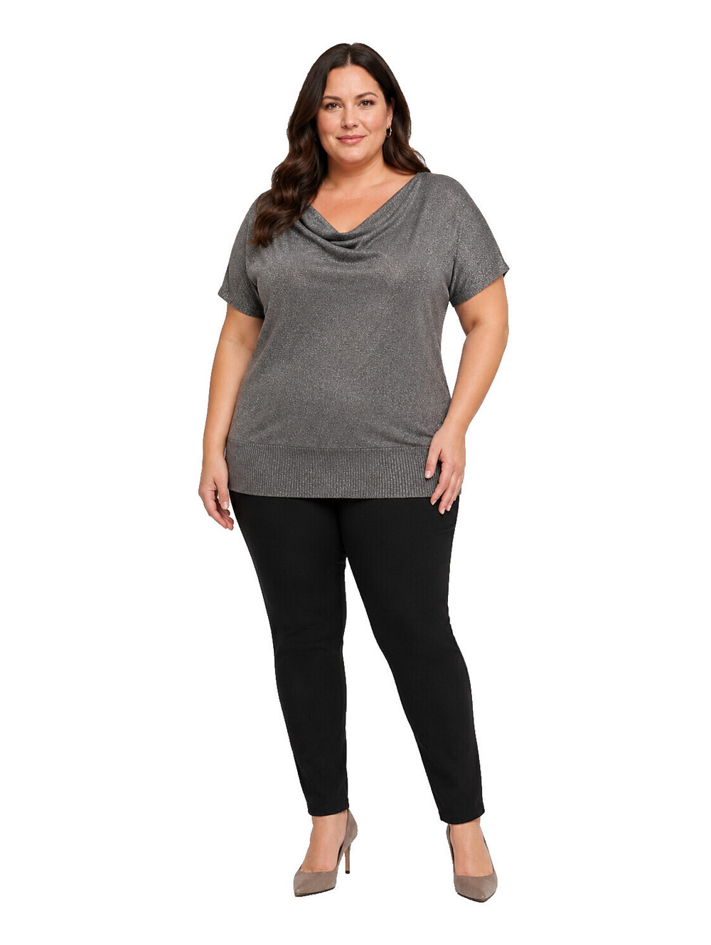 Lane Bryant 18/20 Metallic Cowl Neck Sweater Top Gray Short Sleeve NWT